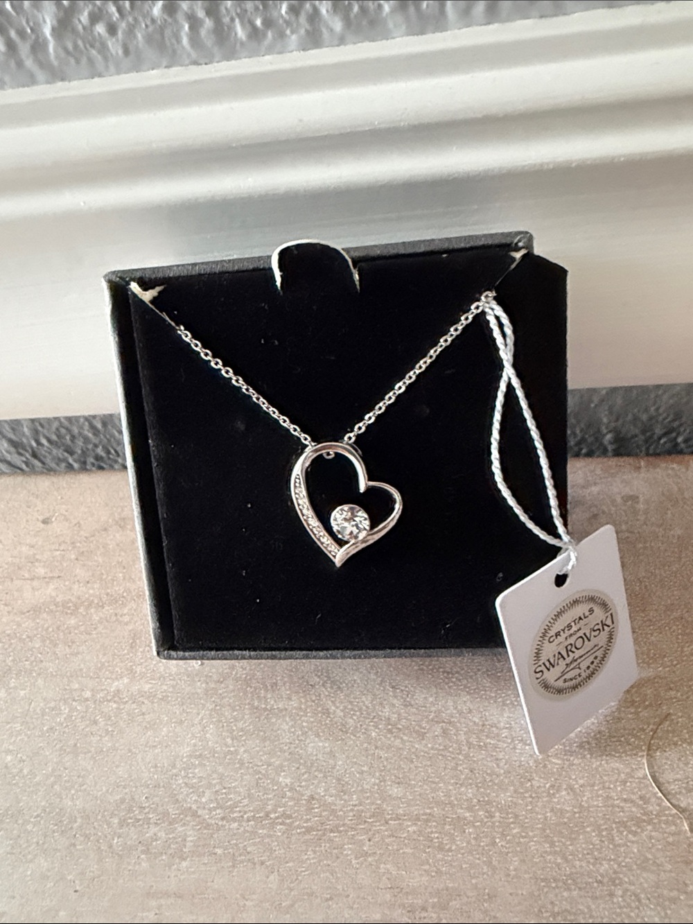 Swarovski Silver Open Heart Necklace with Clear Crystal Accent